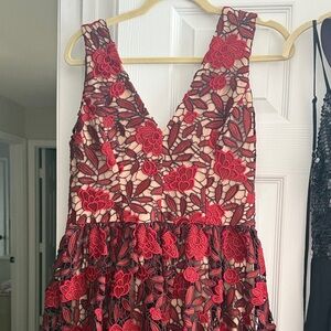 Dress the population Elegant Red Floral Lace Dress